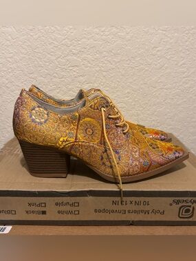 HAZEL BLUES® | Paisley POINT TOE BLOCK HEELS ANKLE BOOTS Size 11